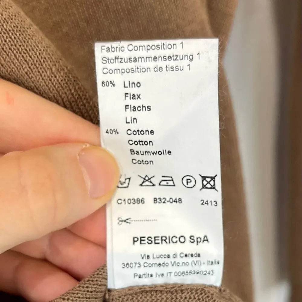 PESERICO Italy Maglia Tricot Knit Sweater Cotton Linen Crew Brown IT 52 US L XL
